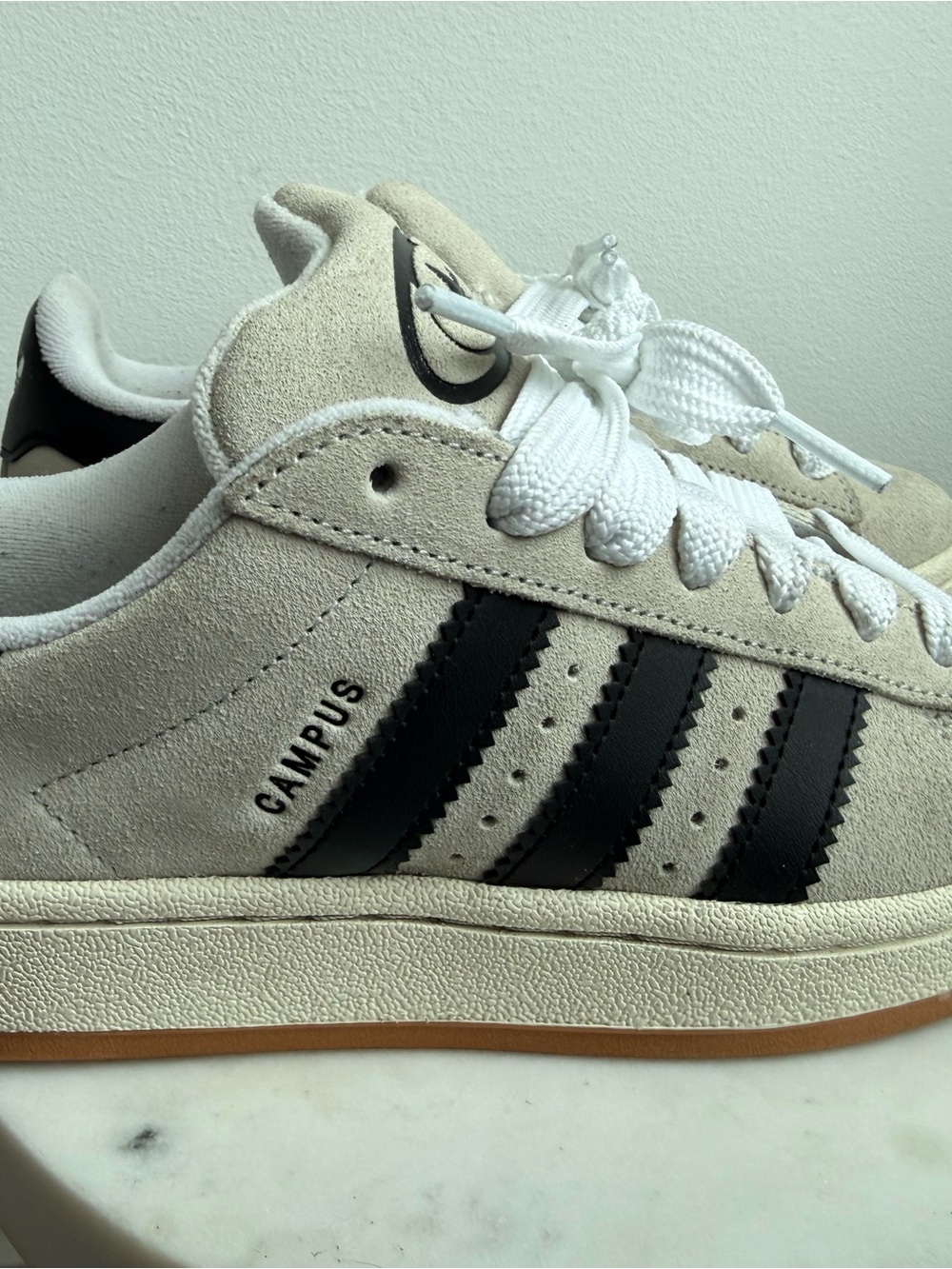 adidas Campus Suede Sneaker - White/Sand with Black Stripes